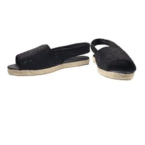 Lane Bryant Comfort Sandals Size 11W Wide Black Rhinestone Slingback Heel Strap